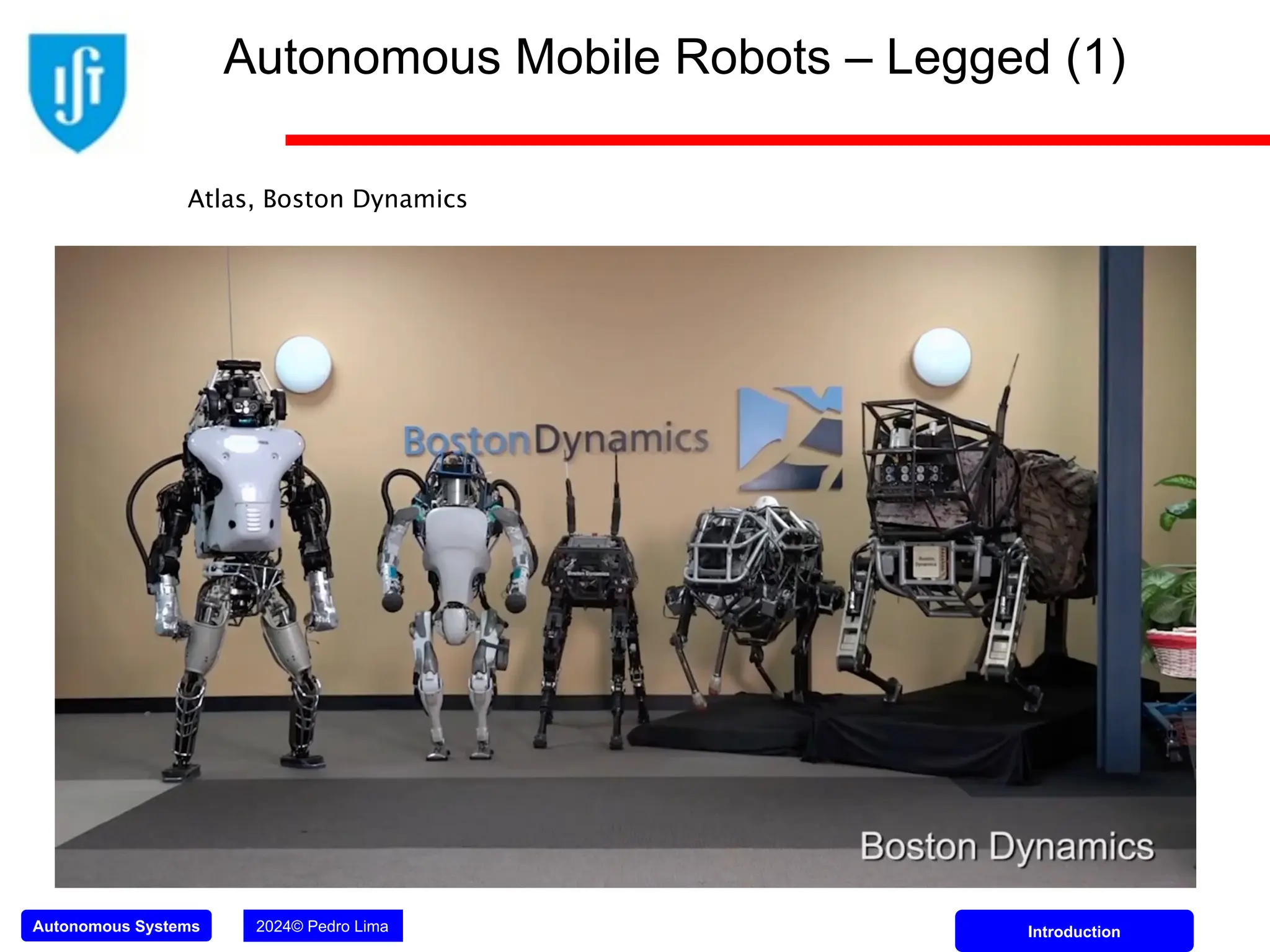 Autonomous Systems 2024© Pedro Lima Introduction
Autonomous Mobile Robots – Legged (1)
Atlas, Boston Dynamics
 