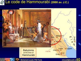 Mohamed Louadi, PhD Tunis mlouadi@louadi.com10
Le code de Hammourabi (2000 av. J.C.)
 
