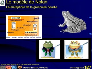 Mohamed Louadi, PhD Tunis mlouadi@louadi.com127
Source: Marty Rubin (1987), The Boiled Frog Syndrome.
Le modèle de Nolan
La métaphore de la grenouille bouillie
 