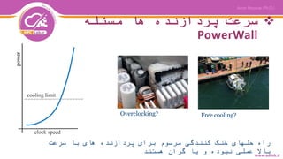 ‫مسئله‬ ‫ها‬ ‫پردازنده‬ ‫سرعت‬
PowerWall
Overclocking? Free cooling?
‫سرعت‬ ‫با‬ ‫های‬ ‫پردازنده‬ ‫برای‬ ‫مرسوم‬ ‫کنندگی‬ ‫خنک‬ ‫حلهای‬ ‫راه‬
‫هستند‬ ‫گران‬ ‫یا‬ ‫و‬ ‫نبوده‬ ‫عملی‬ ‫باال‬
 