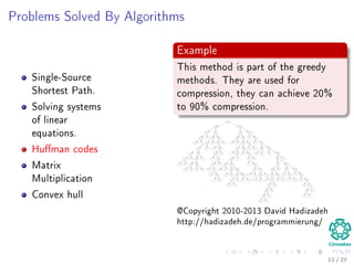 Kolmogorov’s Deﬁnition
A bound for each sub-step
An algorithmic process splits into steps whose complexity is bounded in advance
i.e., the bound is independent of the input and the current state of the
computation.
Transformations done at each step
Each step consists of a direct and immediate transformation of the current state.
This transformation applies only to the active part of the state and does not alter
the remainder of the state.
Size of the steps
The size of the active part is bounded in advance.
Ending the Process
The process runs until either the next step is impossible or a signal says the
solution has been reached.
11 / 36
 