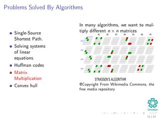 Kolmogorov’s Deﬁnition
A bound for each sub-step
An algorithmic process splits into steps whose complexity is bounded in advance
i.e., the bound is independent of the input and the current state of the
computation.
Transformations done at each step
Each step consists of a direct and immediate transformation of the current state.
This transformation applies only to the active part of the state and does not alter
the remainder of the state.
Size of the steps
The size of the active part is bounded in advance.
Ending the Process
The process runs until either the next step is impossible or a signal says the
solution has been reached.
11 / 36
 