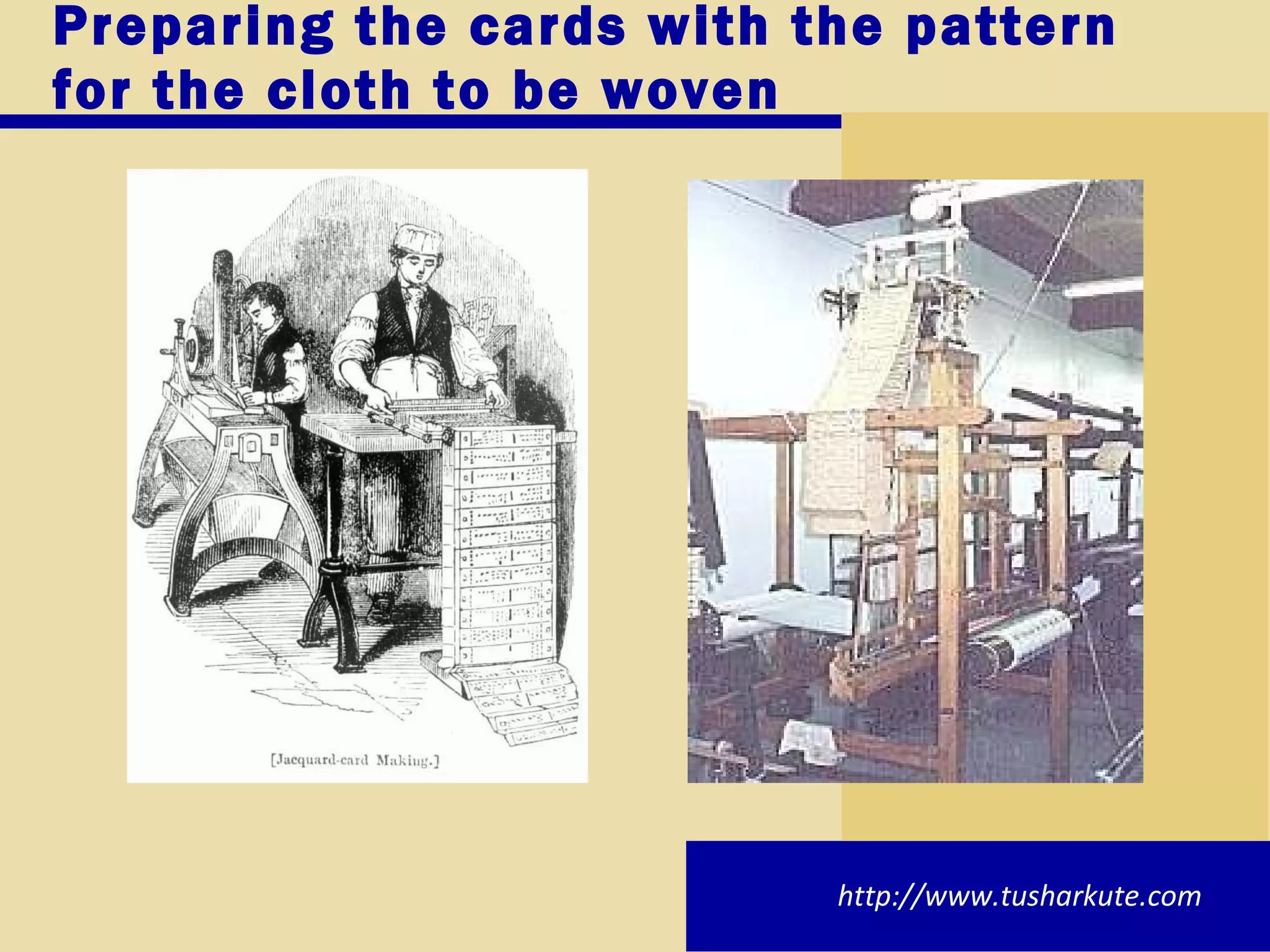 Preparing the cards with the pattern for the cloth to be woven http://www.tusharkute.com 