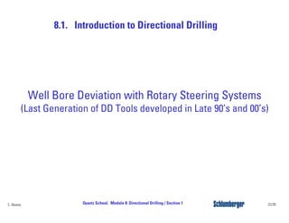 8.1. Introduction to Directional Drilling
22/39Quartz School. Module 8: Directional Drilling / Section 1C. Alvarez
Well Bore Deviation with Rotary Steering Systems
(Last Generation of DD Tools developed in Late 90’s and 00’s)
 