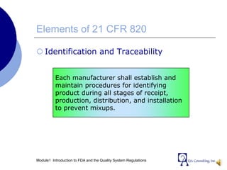 Module 01 Introduction To FdA and Quality System Regulation | PPSX