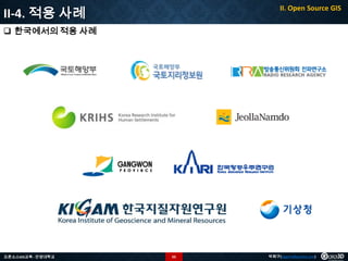 II-4. 적용 사례

II. Open Source GIS

 한국에서의 적용 사례

오픈소스GIS교육 - 안양대학교

65

박희구(hgpark@gaia3d.com)

 