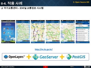 II-4. 적용 사례

II. Open Source GIS

 국가교통센터 – 모바일 교통정보 시스템

http://m.its.go.kr/

오픈소스GIS교육 - 안양대학교

71

박희구(hgpark@gaia3d.com)

 