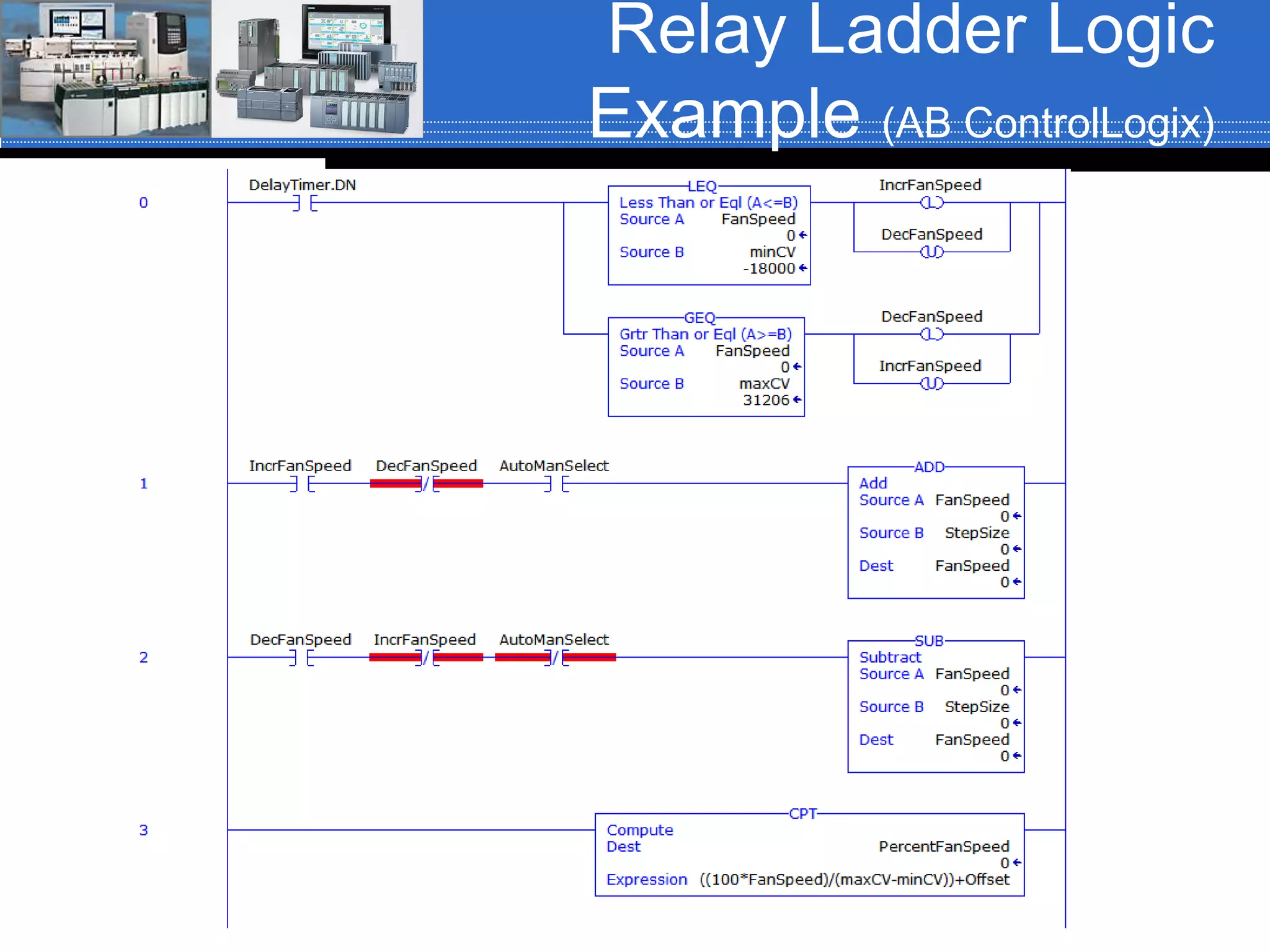 Relay Ladder Logic
Example (AB ControlLogix)
 
