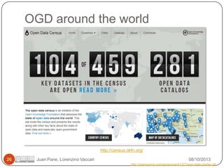 OGD around the world

http://census.okfn.org/
26

Juan Pane, Lorenzino Vaccari

08/10/2013
http://opensource.com/government/13/7/open-data-charter-g8

 
