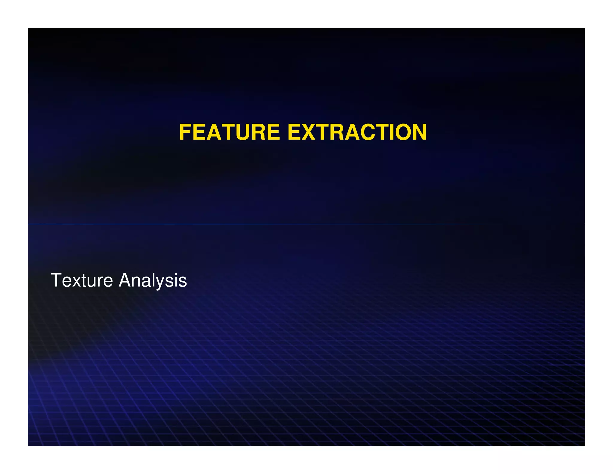 FEATURE EXTRACTION




Texture Analysis
 