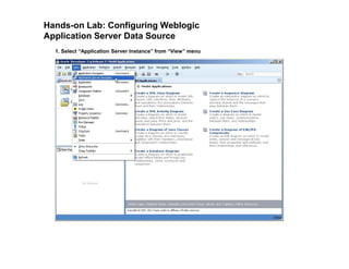 Hands-on Lab: Configuring Weblogic
Application Server Data Source
1. Select “Application Server Instance” from “View” menu
 