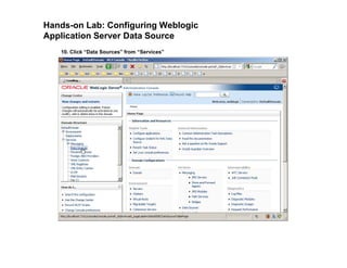 Hands-on Lab: Configuring Weblogic
Application Server Data Source
10. Click “Data Sources” from “Services”
 
