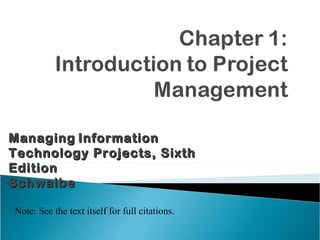 Managing   Information Technology Projects, Sixth Edition Schwalbe Note: See the text itself for full citations. 