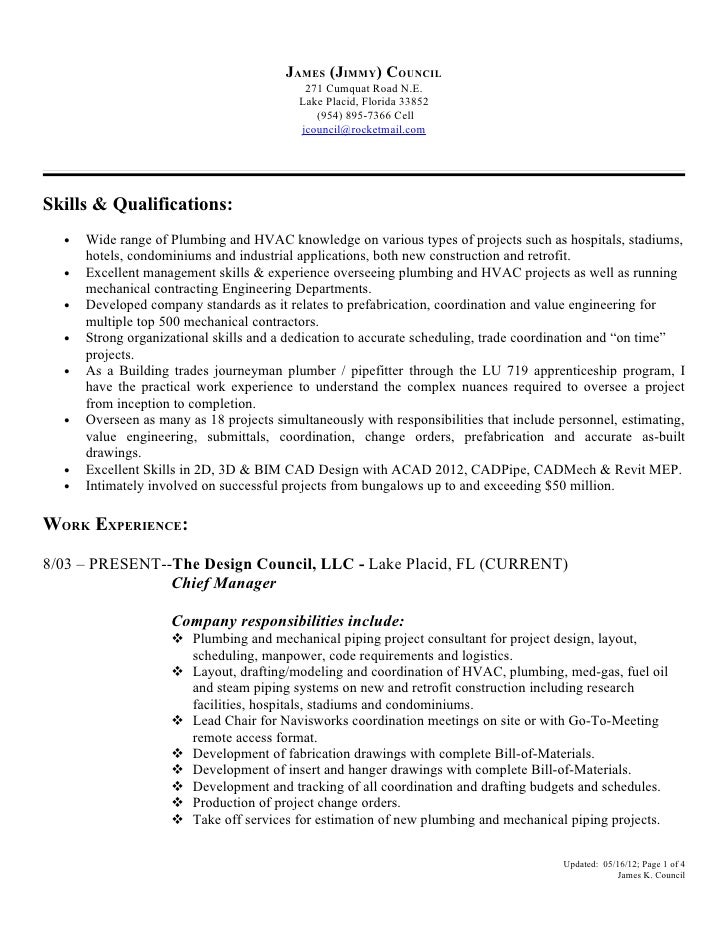 journeyman plumber resume