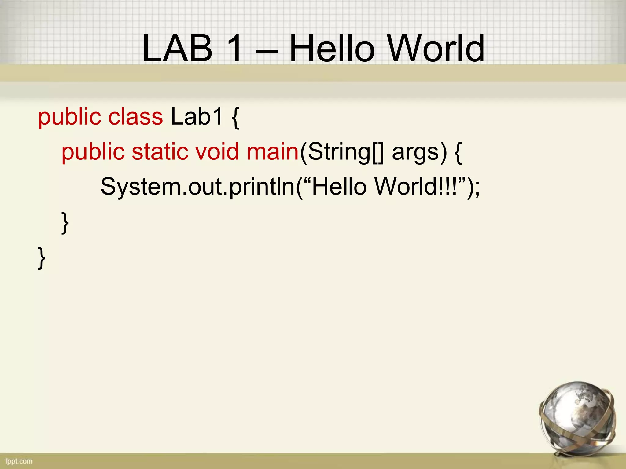 01 Java Language And OOP Part I LAB | PPTX