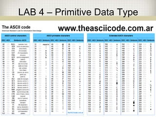 LAB 4 – Primitive Data Type
 