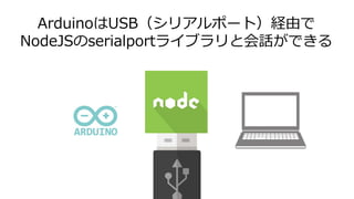 ArduinoはUSB（シリアルポート）経由で
NodeJSのserialportライブラリと会話ができる
 