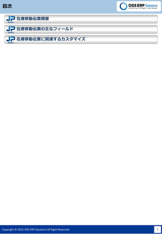 Copyright ? 2015 OSS ERP Solutions All Right Reserved. 2
Ŀ
ڎƄӁƱvB륫ޥ
ڎƄӁƱʥե`
ڎƄӁƱҪ
 