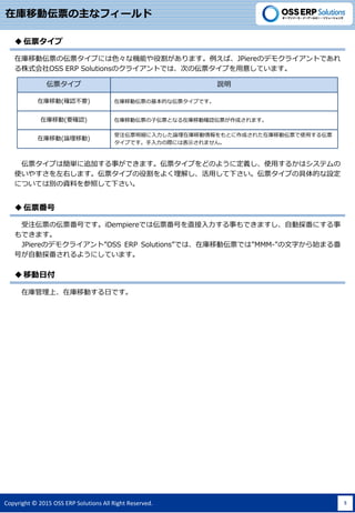 Copyright ? 2015 OSS ERP Solutions All Right Reserved. 5
ڎƄӁƱʥե`
ڎƄӁƱ΁ƱפˤɫʙCܤ۸ޤСJPiereΥǥ⥯饤ȤǤ
ʽOSS ERP SolutionsΥ饤ȤǤϡΤ΁Ʊפ⤷Ƥޤ
?Ʊ
Ʊ h
עƱՓڎƄȤɤ줿ڎƄӁƱʹä끻Ʊ
פǤHˤϱʾޤ
ڎƄ(ՓƄ)
ڎƄӁƱλĤʁƱפǤڎƄ(_JҪ)
ڎƄӁƱӁƱȤʤڎƄӴ_JƱɤޤڎƄ(Ҫ_J)
ƱפϺg׷Ӥ¤ǤޤƱפɤΤ褦˶xʹä뤫ϥƥ
ʹ䤹ҤޤƱפ۸褯⤷ä¤ƱפξĤO
ˤĤƤτeYϤդ¤
עƱ΁ƱŤǤiDempiereǤρƱŤֱ¤ǤޤԄӒ񷬤ˤ
Ǥޤ
JPiereΥǥ⥯饤ȡOSS ERP SolutionsǤϡڎƄӁƱǤϡMMM-֤ʼޤ뷬
ŤԄӒ񷬤褦ˤƤޤ
?Ʊ
ڎϡڎƄӤդǤ
?Ƅո
 