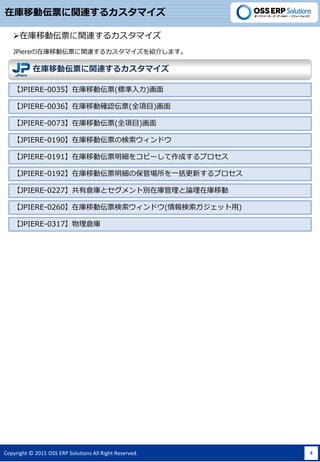 Copyright ? 2015 OSS ERP Solutions All Right Reserved. 8
ڎƄӁƱvB륫ޥ
ڎƄӁƱvB륫ޥ
JPiereڎƄӁƱvB륫ޥB餷ޤ
?ڎƄӁƱvB륫ޥ
JPIERE-0035ڎƄӁƱ(˜)
JPIERE-0036ڎƄӴ_JƱ(ȫĿ)
JPIERE-0073ڎƄӁƱ(ȫĿ)
JPIERE-0190ڎƄӁƱΗɥ
JPIERE-0191ڎƄӁƱ򥳥ԩ`ɤץ
JPIERE-0192ڎƄӁƱα܈һ¤ץ
JPIERE-0260ڎƄӁƱɥ(å)
JPIERE-0317}
JPIERE-0227Ђ}ȥȄeڎՓڎƄ
 
