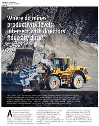 Where do mines' productivity leves intersect with directors fiduciary duty?