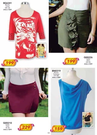 19
BG6241
Blusón
Coral
ME, GR
Antes a: $329
PRECIO ESPECIAL
$199PC1715390
Q00226
Falda
Olivo
GR, XG
Antes a: $329
PRECIO ESPECIAL
$199PC8515399
Q00210
Falda
Tinto
38, 40
Antes a: $279
PRECIO ESPECIAL
$229PC7817698
BN0319
Blusón
Turqueza
CH, ME
Antes a: $209
PRECIO ESPECIAL
$159PC1812257
 