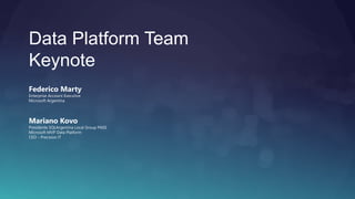 Data Platform Team
Keynote
Federico Marty
Enterprise Account Executive
Microsoft Argentina
Mariano Kovo
Presidente SQLArge...