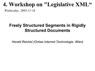Workshop on "Legislative XML