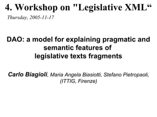 Workshop on "Legislative XML