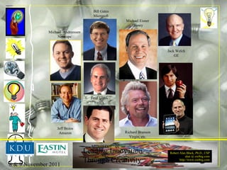 Jeff Bezos Amazon Jack Welch GE Richard Branson Virgin, etc. Fred Smith FedEx Michael  Andreessen Netscape Bill Gates Microsoft Michael Eisner Disney Michael Dell Dell 