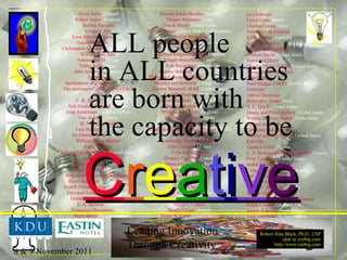 Le Corbusier Lucio Costa , Brazil Charles Correa , India Domenico da Cortona Keith Cottier , Australia Justus Dahinden Paeonis and Daphnis Howard Davis , United States Town and Davis Charles Davis/ EHDD , United States Paeonius and Demetrios John Dobson Peter Dodge/ EHDD , United States Domitian Adrien Dortsman Balkrishna Doshi , India A. E. Doyle , United States Duany and Plater-Zyberk , United States Willem Marinus Dudok , Netherlands Bijvoet and Duiker Contamin and Dutert Charles and Ray Eames , United States Karl Ehn Gustave Eiffel , France L. A. Boileau and Gustave Eiffel , France Peter Eisenman , United States Sedad Eldem , Turkey Craig Ellwood , United States Carl Ludvig Engel Kobori Enshu Arthur C. Erickson , Canada Johann Fisher von Erlach Joseph Esherick, Esherick Homsey  Ralph Erskine , England, UK,  Joseph Esherick , United States Aldo van Eyck , Netherlands Alvar Aalto , Finland Robert Adam , Scotland Steffen Ahrends Gregory Ain Leon Battista Alberti , Italy Galeazzo Alessi , Italy Christopher Alexander , United States William Van Alen Amenophis III , Egypt Tadao Ando , Japan John Andrews , Australia Anthemios Apollodorus of Damascus , Roman The Architects Collaborative (TAC) Arton C. R. Ashbee , England Erik Gunnar Asplund , Sweden Arup Associates  United Kingdom Gae Aulenti , France M. H. Baillie-Scott Luis Barragan , Mexico Sir Charles Barry , England William Henry Barlow Falke Barmou Edward Larabee Barnes , United States Geoffrey Bawa Gunter Behnisch , Germany Peter Behrens , Germany Belgiojoso, Peressutti and Rogers Pietro Belluschi , United States Henrik Petrus Berlage , Netherlands Giovanni Lorenzo Bernini , Italy Dominikus Böhm , Germany L. A. Boileau , France Francesco Borromini , Italy Mario Botta , Switzerland Etienne-Louis Boullee , France Donato Bramante , Italy Zion & Breen , United States Marcel Breuer , United States and Germany Michiel Brinkman Johannes Brinkman , Netherlands Neave Brown Isambard Kingdom Brunel , England Filippo Brunelleschi , Italy Erik Bryggman , Finland Charles Bulfinch , United States Thornton-Latrobe-Bulfinch , United States Shepley and Bulfinch , United States Gordon Bunshaft/ SOM , United States Lord Burlington , England Daniel Burnham , United States Decimus Burton , England William Butterfield , England Santiago Calatrava , Spain Callicrates Ictinus and Callicrates with Phidias , Greece Arnolfo di Cambio Cambridge Seven Associates Felix Candela , Mexico Cola da Caprarola Douglas Cardinal , Canada Giancarlo de Carlo , Italy Carrere and Hastings Richard Castle Severus and Celer William Chambers G. P. Chedanne , France Serge Chermayeff Mario J. Ciampi Henry Ciriani , France Henry N. Cobb , United States ALL people in ALL countries are born with the capacity to be C r e a t i v e 