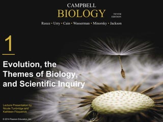CAMPBELL
BIOLOGY
Reece • Urry • Cain • Wasserman • Minorsky • Jackson
© 2014 Pearson Education, Inc.
TENTH
EDITION
1
Evolution, the
Themes of Biology,
and Scientific Inquiry
Lecture Presentation by
Nicole Tunbridge and
Kathleen Fitzpatrick
 