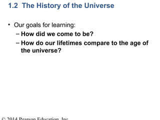 • Our goals for learning:
– How did we come to be?
– How do our lifetimes compare to the age of
the universe?
1.2 The History of the Universe
 