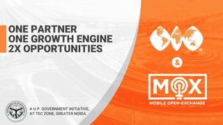 ONE PARTNER
ONE GROWTH ENGINE
2X OPPORTUNITIES
A U.P. GOVERNMENT INITIATIVE,
AT TEC ZONE, GREATER NOIDA
&
 