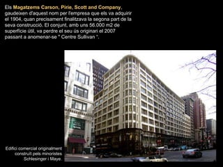 Els  Magatzems Carson, Pirie, Scott and Company , gaudeixen d'aquest nom per l'empresa que els va adquirir el 1904, quan precisament finalitzava la segona part de la seva construcció. El conjunt, amb uns 56.000 m2 de superfície útil, va perdre el seu ús originari el 2007 passant a anomenar-se " Centre Sullivan “. Edifici comercial originalment construït pels minoristes Schlesinger i Maye. 