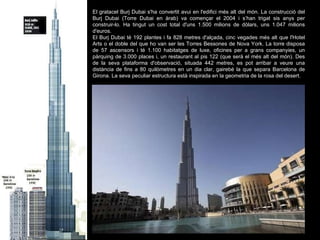 El gratacel Burj Dubai s'ha convertit avui en l'edifici més alt del món. La construcció del Burj Dubai (Torre Dubai en àra...