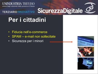 Per i cittadini Fiducia nell’e-commerce SPAM – e-mail non sollecitate Sicurezza per i minori                                                                