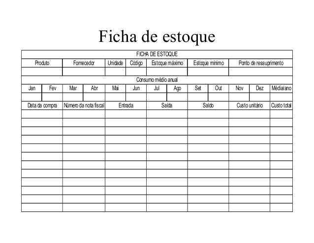 Resultado de imagem para exemplo de ficha de estoque UAN