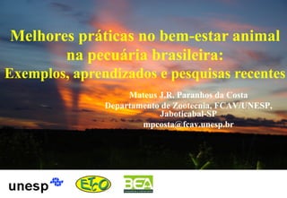 Mateus J.R. Paranhos da Costa
Departamento de Zootecnia, FCAV/UNESP,
Jaboticabal-SP
mpcosta@fcav.unesp.br
Melhores prática...