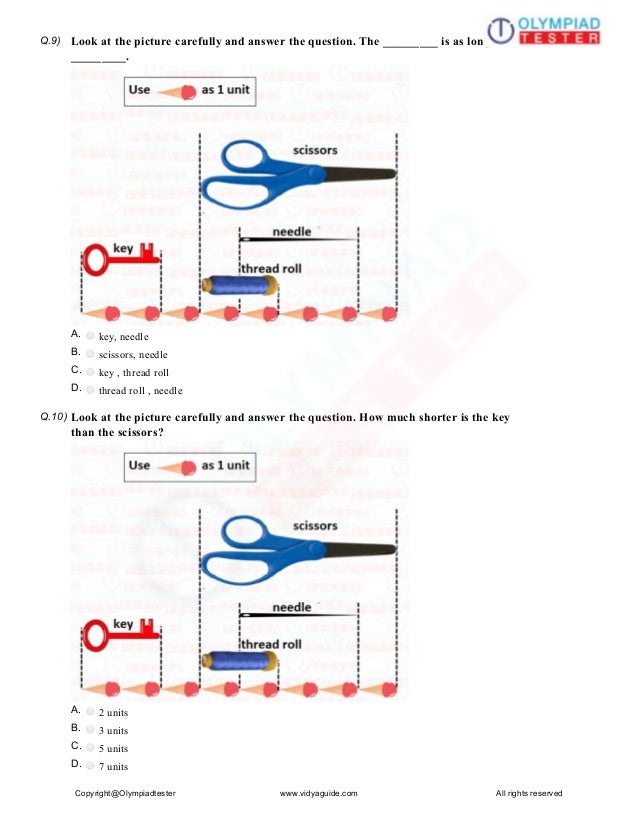 Class 1 Maths Olympiad Sample Paper Measurements