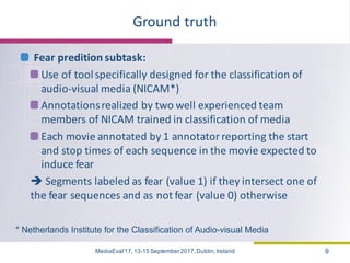 Ground	truth
Fear	predition	subtask:
Use	of	tool	specifically	designed	for	the	classification	of	
audio-visual	media	(NICA...