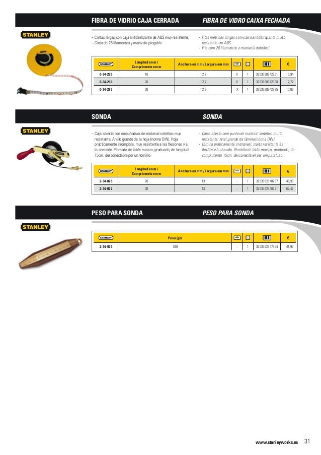 Stanley 2-34-795 Cinta m/étrica Fibra de Vidrio Caja Abierta 60 m /× 12,5 mm Amarillo