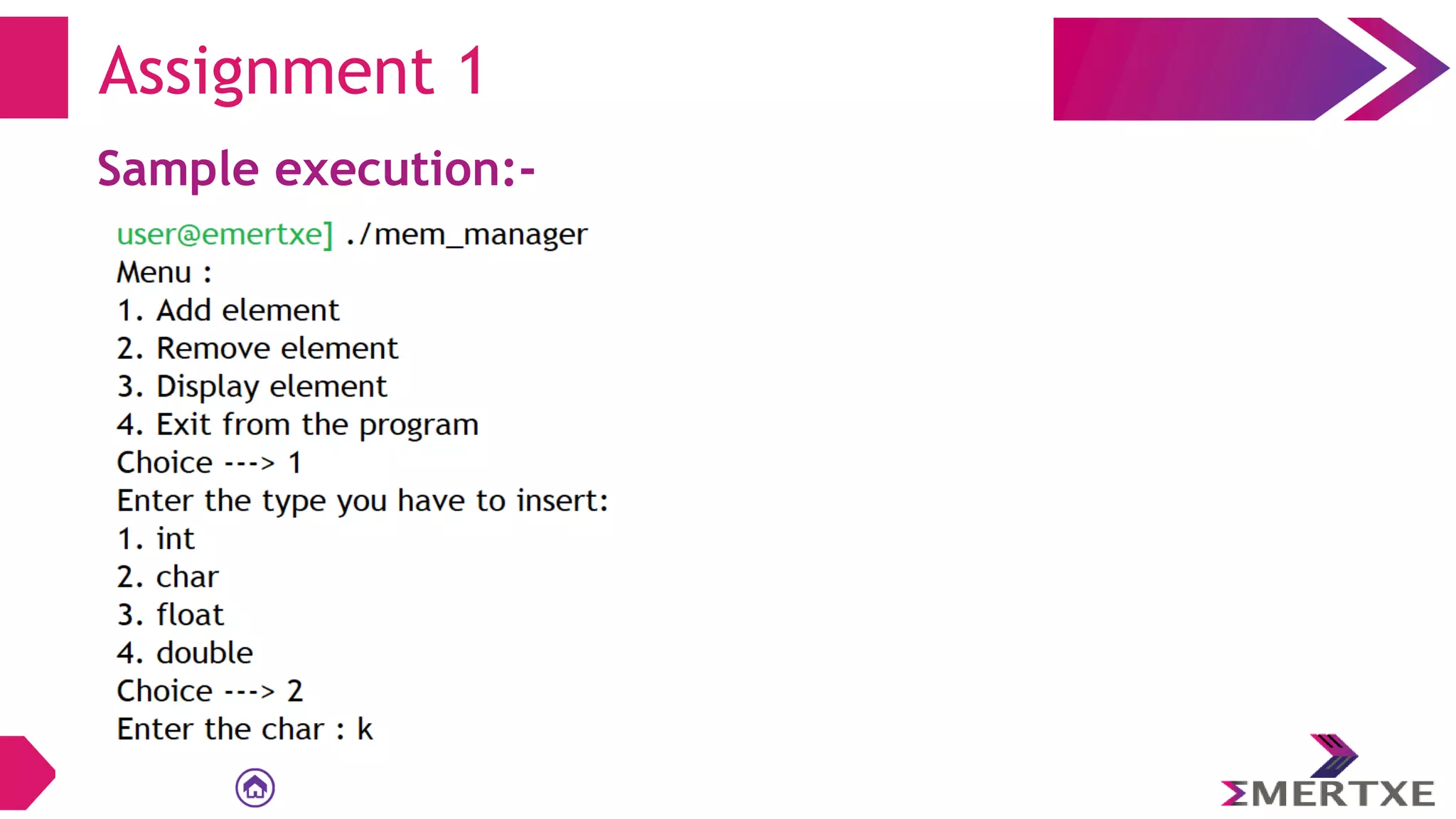 Sample execution:-
Assignment 1
 