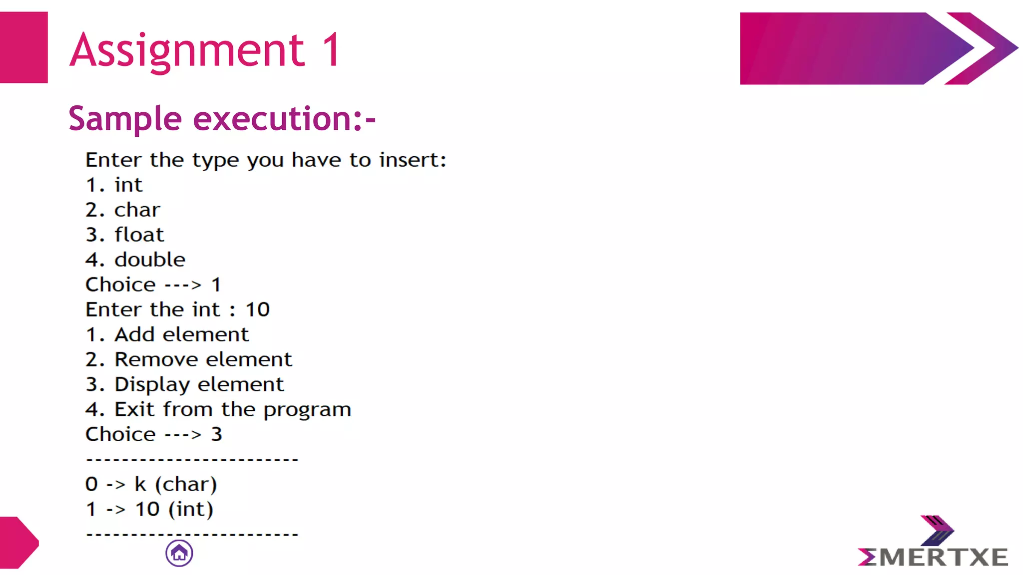 Sample execution:-
Assignment 1
 