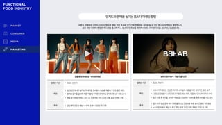 새롭고 차별화된 브랜드 이미지 형성과 팬덤 구매 효과로 단기간에 판매량을 끌어올릴 수 있는 톱스타 마케팅이 활발합니다.
광고 제작 이외에 한정판 에디션을 출시하거나, 톱스타의 화보를 제작해 브랜드 아이덴티티를 강조하는 모습입니다.
인지도와판매율높이는톱스타마케팅활발
광동제약X르세라핌 ‘비타500제로’
캠페인 기간 • 2023. 상반기
특징
• 싱그럽고 에너지 넘치는 르세라핌 멤버들의 모습을 제품에 투영한 광고 제작
• 멤버별 컬러를 달리해 제품 라벨에 부착한 ‘르세라핌 팝아트 에디션’ 한정 출시
• 제품 내 인쇄된 번호로 응모 시, 르세라핌 사인 CD와 선물 증정 이벤트 진행
효과 • 광동제약 유튜브 채널 내 누적 조회수 550만 회 기록
뉴트리원X이효리 ‘저분자 콜라겐S’
캠페인 기간 • 2023. 하반기
특징
• 이효리가 지향하는 건강한 라이프 스타일에 제품을 더한 감각적인 광고 제작
• 다채로운 콘셉트의 뉴트리원 X 이효리 화보 제작, 제품의 시그니처 이미지 부각
• 광고 시청 후 퀴즈를 맞히면 적립금을 증정하는 이벤트를 통해 자사몰 가입 유도
효과
• 광고 티저 영상 공개 하루 만에 올리브영 건강식품 부문 실시간 랭킹 1위 달성
• 뉴트리원 유튜브 채널 내 광고 영상 공개 2시간 만에 조회수 22만 회 기록
 