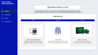 수면 케어 스트레스 케어 뇌 인지 케어
CJ웰케어 ‘닥터뉴트리 슬립메이트 락티움’
쉽게 잠들지 못하거나 깊은 잠을 자지 못하는 사람들을 위해
숙면을 돕는 원료인 락티움을 함유한 수면 개선 건기식 제품 출시
hy ‘스트레스케어 쉼’
뇌에 도달했을 때 도파민과 세로토닌의 농도를 변화시켜 긴장 완화,
스트레스 해소에 도움을 주는 테아닌이 함유된 마시는 건기식 제품 출시
대웅바이오 ‘굿모닝 브레인’
스트레스, 수면 부족, 피로 누적, 노화 등으로 감소한
인지력, 기억력 개선에 도움을 주는 뇌 건강 건기식 제품 출시
멘탈케어제품으로확장하는건기식업계
멘탈케어 제품 출시 현황
최근 감정적, 정신적 스트레스를 호소하는 사람들이 늘면서 신체 건강 못지않게 정신 건강의 중요성이 대두되고 있습니다.
건강기능식품 사업자들은 숙면, 긴장 및 스트레스 완화, 인지 기능 개선과 같은 멘탈케어 신제품 출시에 박차를 가하는 모습입니다.
 