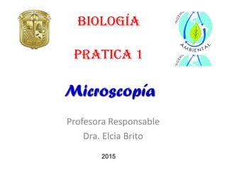 Biología
pratica 1
Profesora Responsable
Dra. Elcia Brito
2015
Microscopía
 