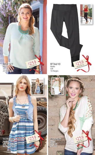 41
AG4127
Blusa
32, 34
27 Sky Blue
$259
PC5218114
VC6188
Vestido
ME, GR, XG
88 Verde Agua
$259
PC0418101
RT6610
Malla
GR
10 Negro
$259
PC6318132
AG4696
Blusa
ME, XG
96 Ivory
$259
PC3218151
 