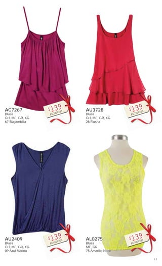 13
AC7267
Blusa
CH, ME, GR, XG
67 Bugambilia
$139
PC3209731
AU2409
Blusa
CH, ME, GR, XG
09 Azul Marino
$139
PC4509703
AU3728
Blusa
CH, ME, GR, XG
28 Fiusha
$139
PC7109720
AL0275
Blusa
ME, GR
75 Amarillo Neón
$139
PC1009777
 