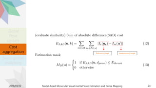 2018/03/22 Model-Aided Monocular Visual-Inertial State Estimation and Dense Mapping 24
Reference image measurement image
Global
Pose
update
Cost
aggregation
Semi-global
matching
 